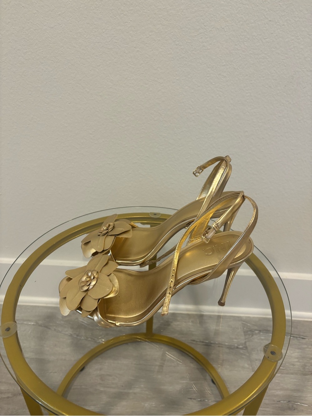 INC International Concepts Gold Floral Slingback Heels